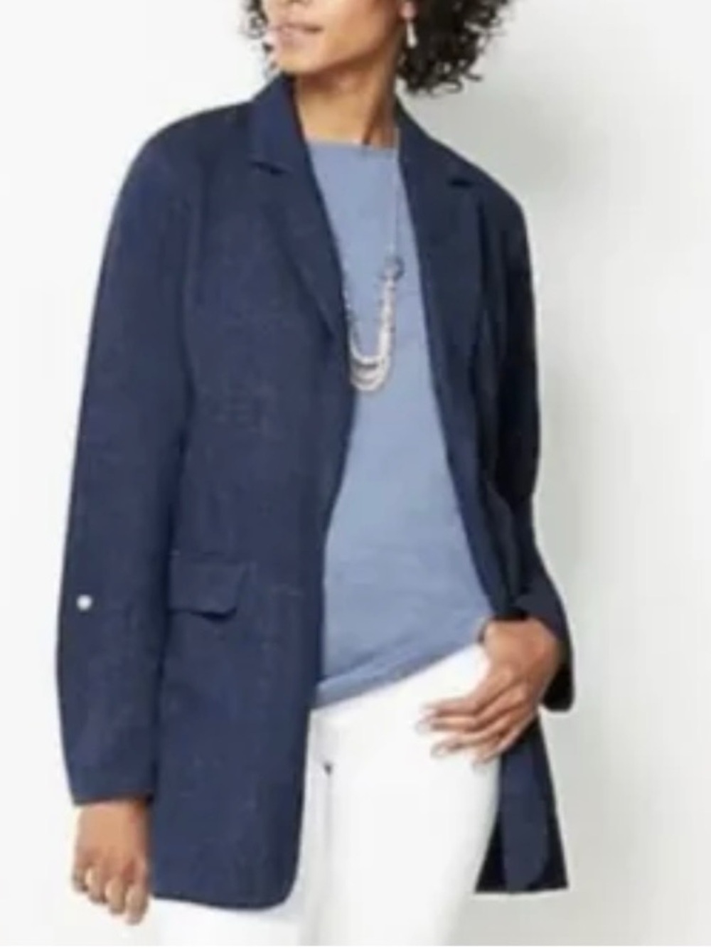 J. Jill Open Front Lightweight Blazer Notch Lapel Flap Pockets Women XSP Blue